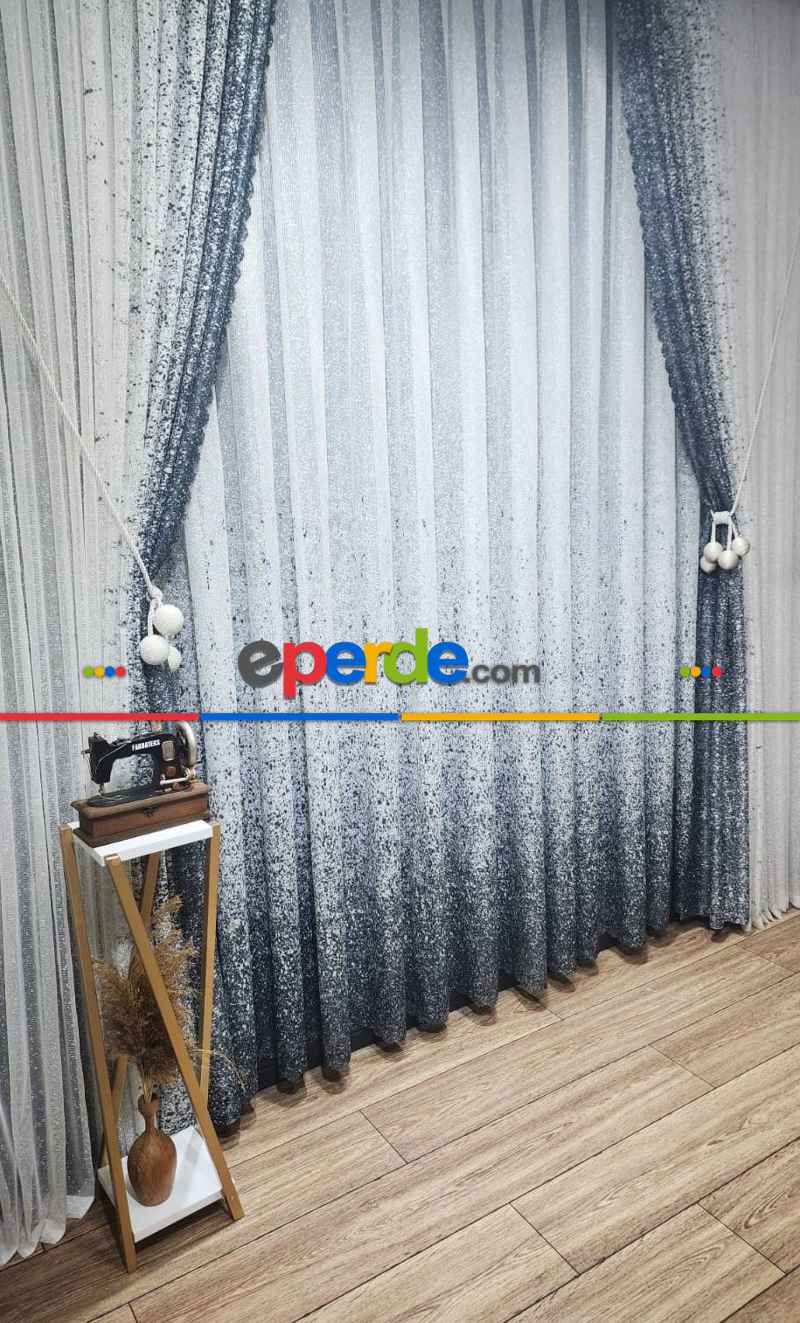 Gri-füme Püskürtme Tül Fon Perde