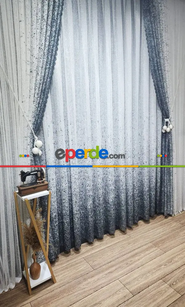 Gri-füme Püskürtme Tül Fon Perde