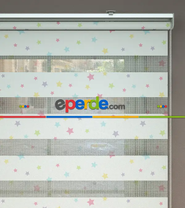 Yıldız Desenli Baskılı Zebra Perde- Çok Renkli