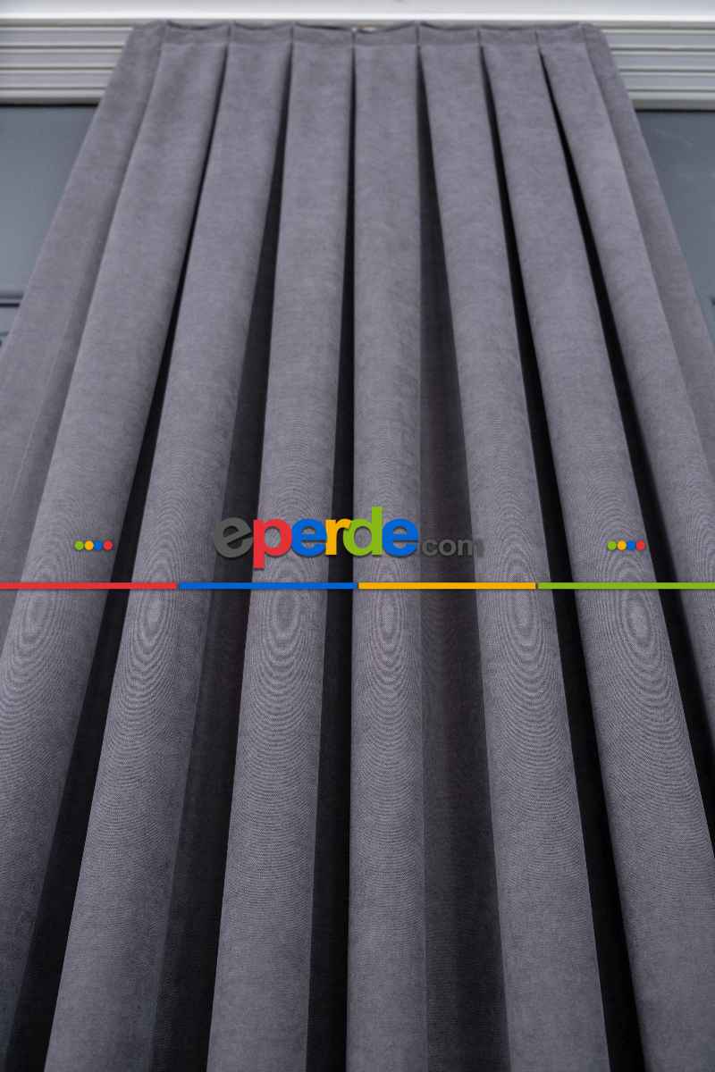 Salon - Koyu Gri Düz Fon Perde Dökümlü Fon Perde