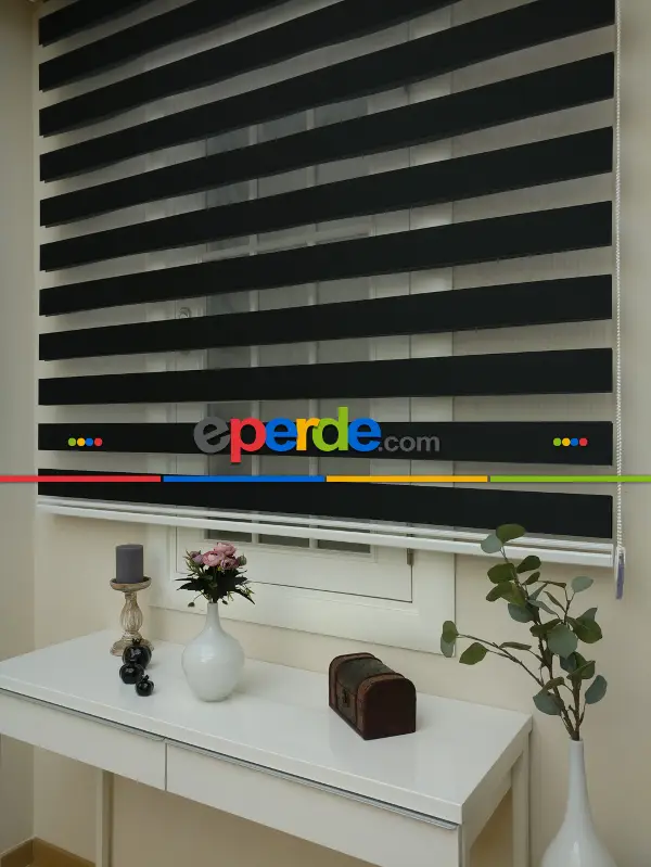 Oturma Odası - Zebra Perde - Düz Zebra Perde- Siyah