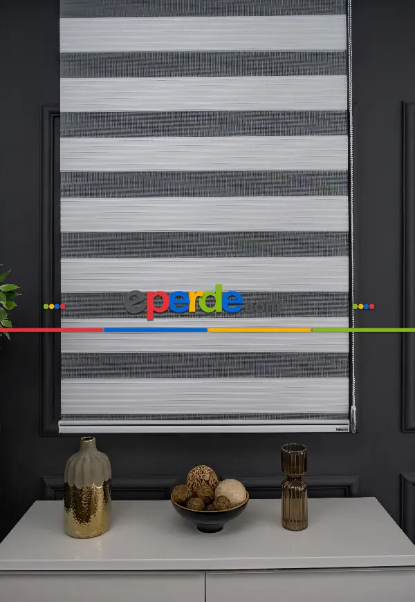 Salon Zebra Perde - Beyaz Renk Yüksek Kalite Pliseli Zebra, Mekanize Perde