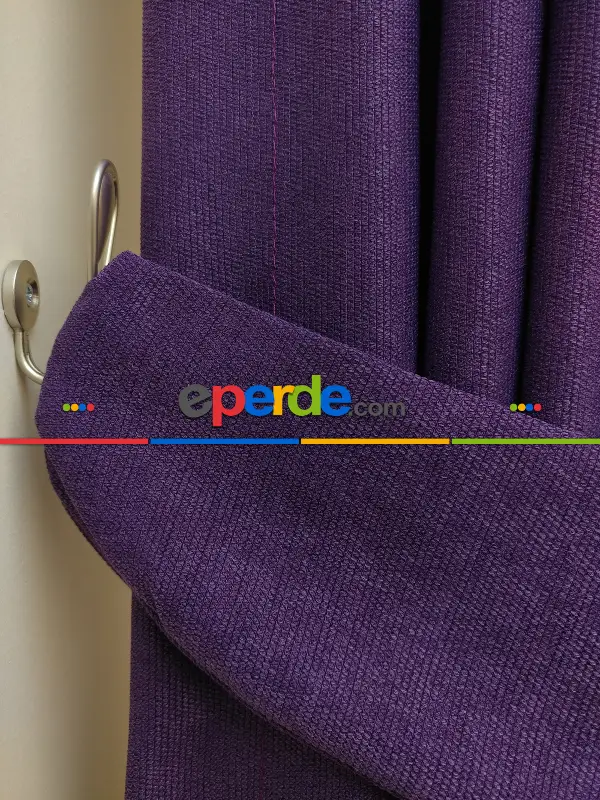 Mor Düz Fon Perde Dökümlü Birinci Kalite 300 Cm Geniş En Daha Hesaplı- Mor