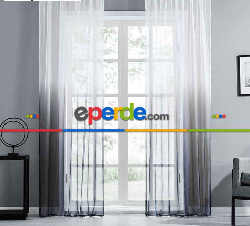 Renkli Geçişli Yeni Moda Pastel Renk Tül Perde - Gri - Füme - Antrasit - Kurşunlu Tül