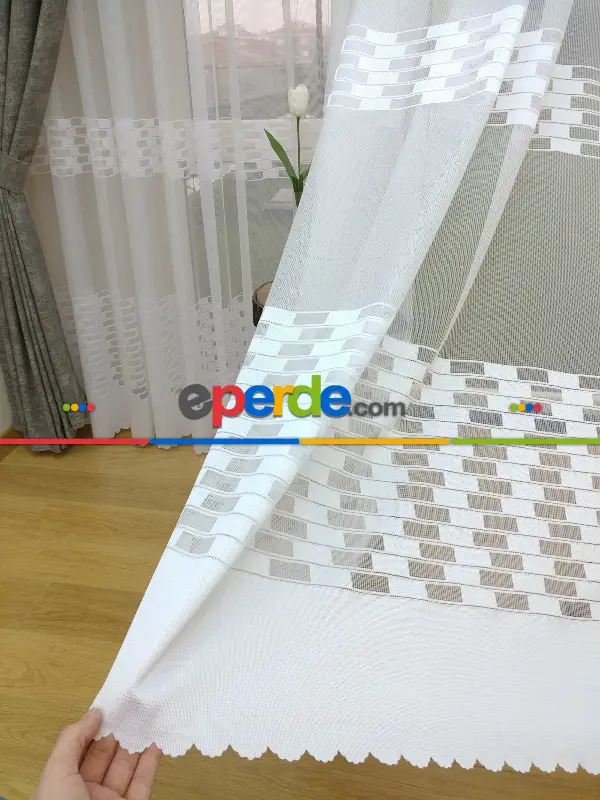 Desenli Tül Perde- Tuğla Desen- Örme (2022)- Ekru