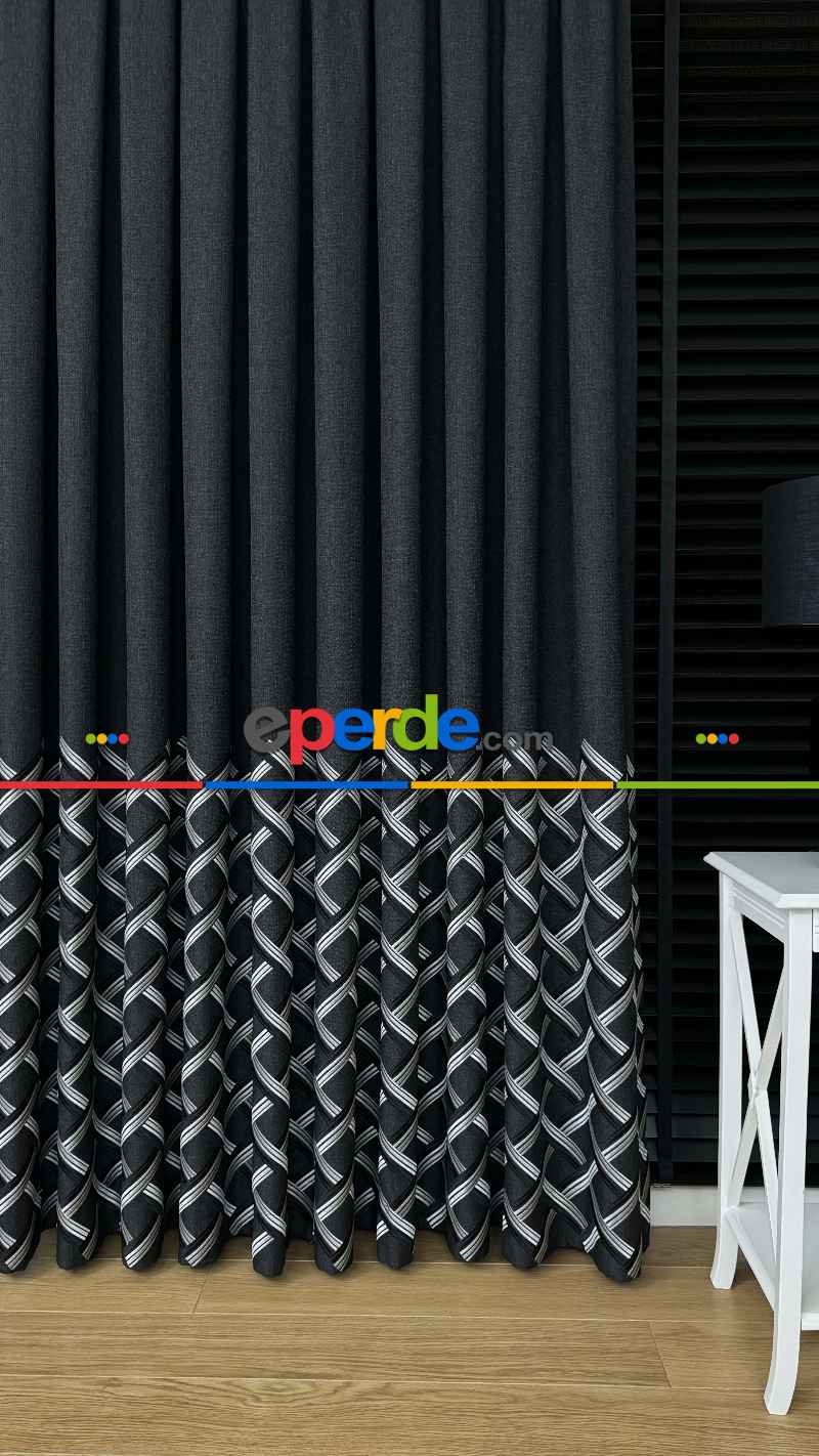 Chanan Gri Antrasit Pano Hasır Keten Jakar Dokuma Fon Perde