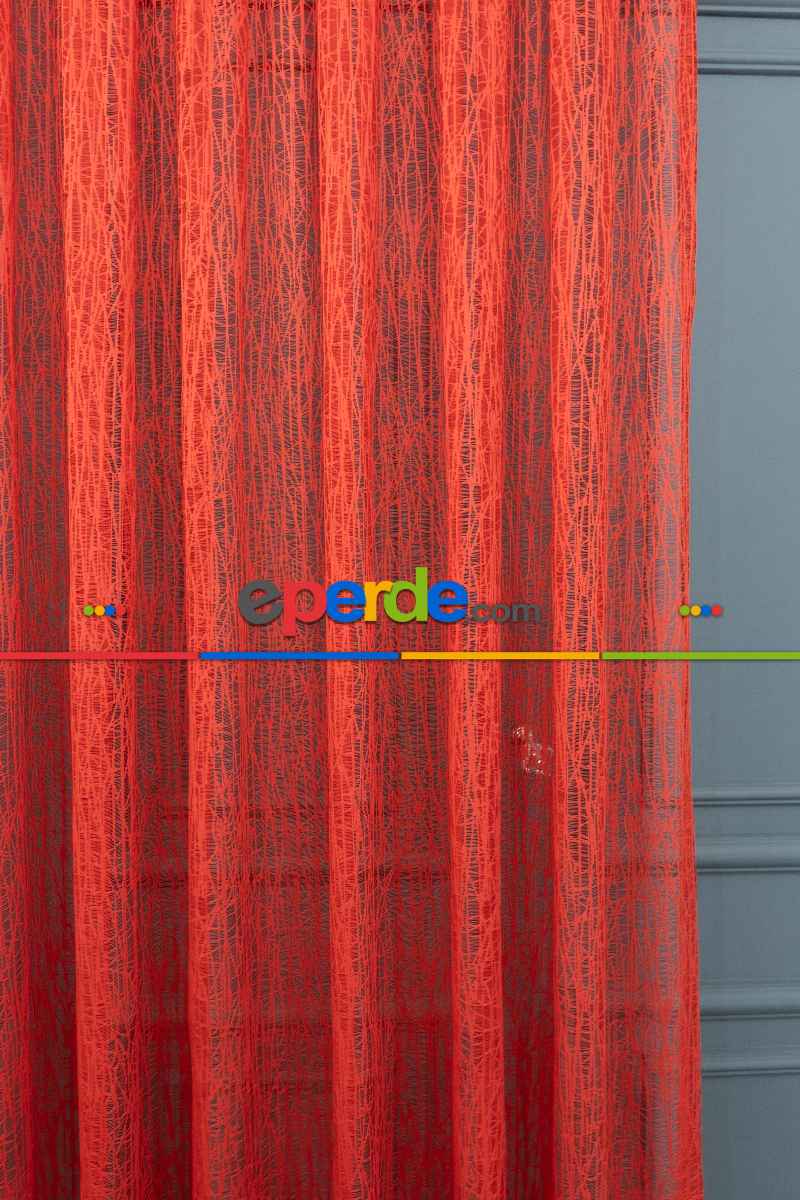 Kırmızı Tül Perde - Cam Kırığı Desen Tül Perde