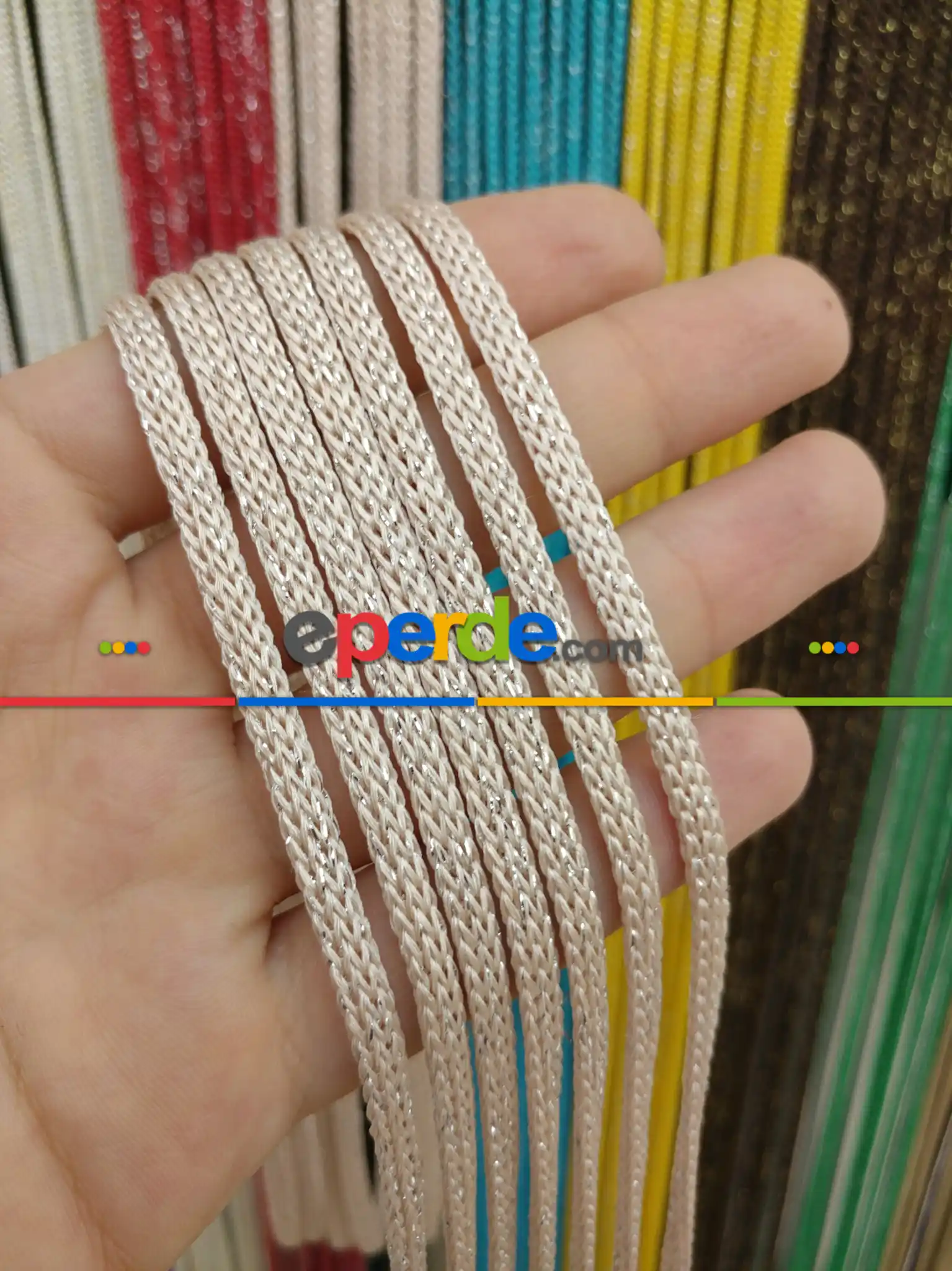 Açık Pembe Rengi Simli İp Perde Jumbo Zincir Serisi- Pembe-gümüş