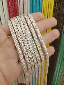 Mutfak İp Perde - Açık Pembe Rengi Simli İp Perde Jumbo Zincir Serisi- Pembe-gümüş