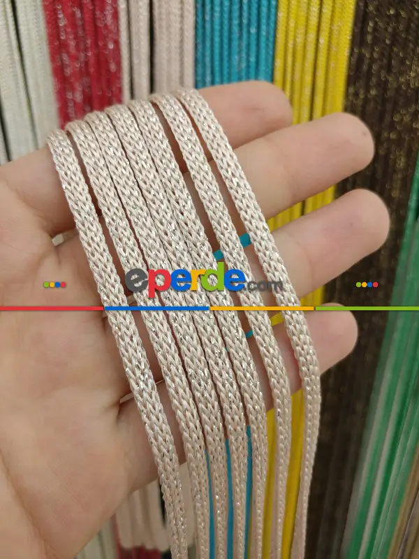 Açık Pembe Rengi Simli İp Perde Jumbo Zincir Serisi- Pembe-gümüş