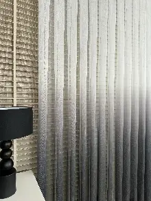 Ekru Antrasit Gri Degrade Geçişli Bambu Tül Perde, Premium Seri, Kurşunlu Tül
