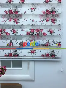 Mutfak - Zebra Perde Gül Desen- Kırmızı- Çok Renkli 2-gül Pembe