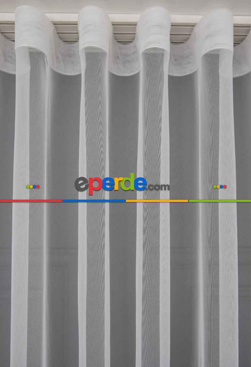 Grek Düz Tül Ekru Renk - İtinalı Dikiş - S Pile - Kurşunlu Tül