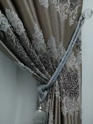 Salon Fon Perde - Fon Perde - Gri Rengi - Damask Desenli- Gri-Füme-Antrasit