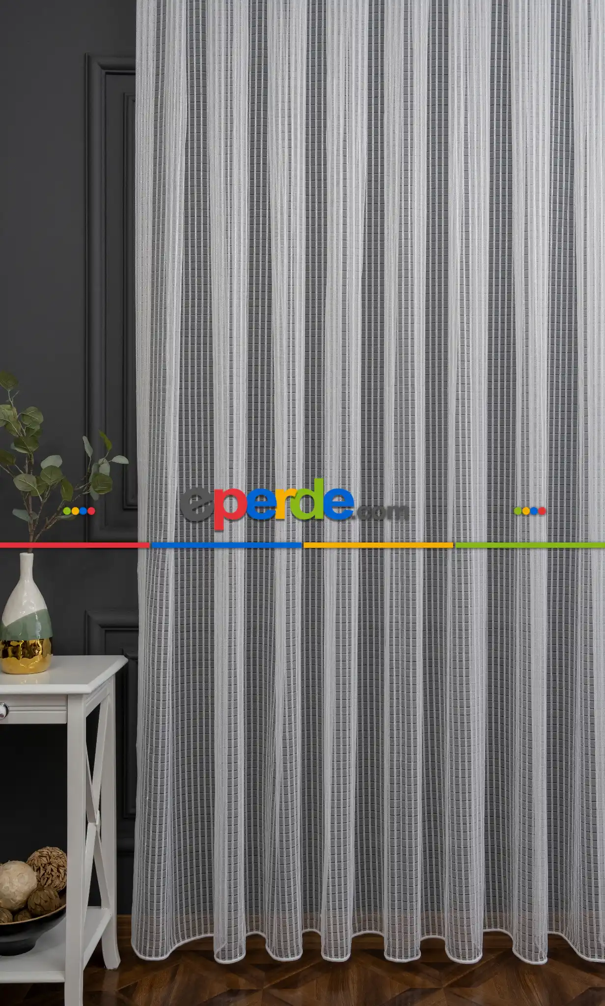 Mini Kare Silver Gümüş Tasarım Sırma Çizgili Tül