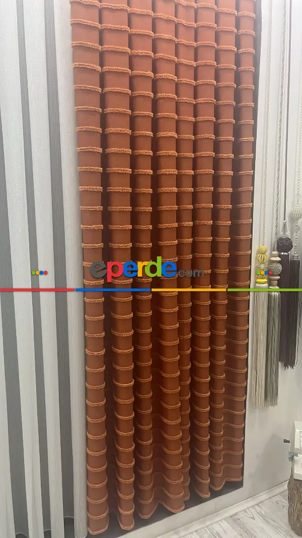 Padişah Desenli Keten Fon Perde - Kiremit