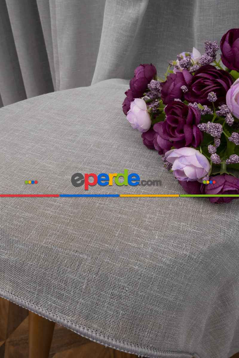 Natural Keten Tül Perde Gri - Kurşunlu Tül