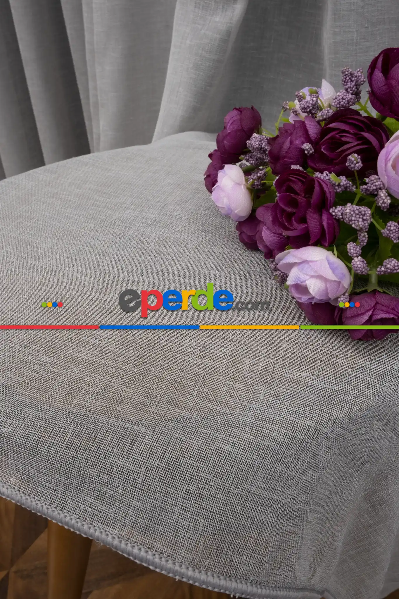 Salon Tül - Natural Keten Tül Perde Gri