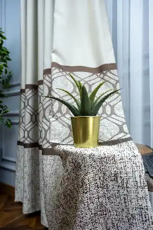 Modern Pano Fon Perde Bantlı Çift Renk - 503- Bej-kahve-taş Rengi