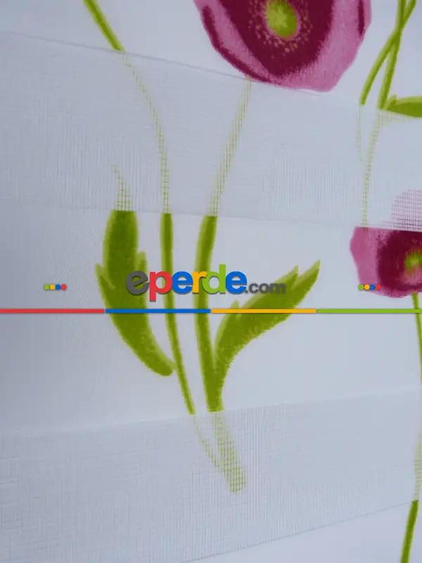 Gelincik Desen Zebra Perde- Pembe-Menekşe Kırmızı