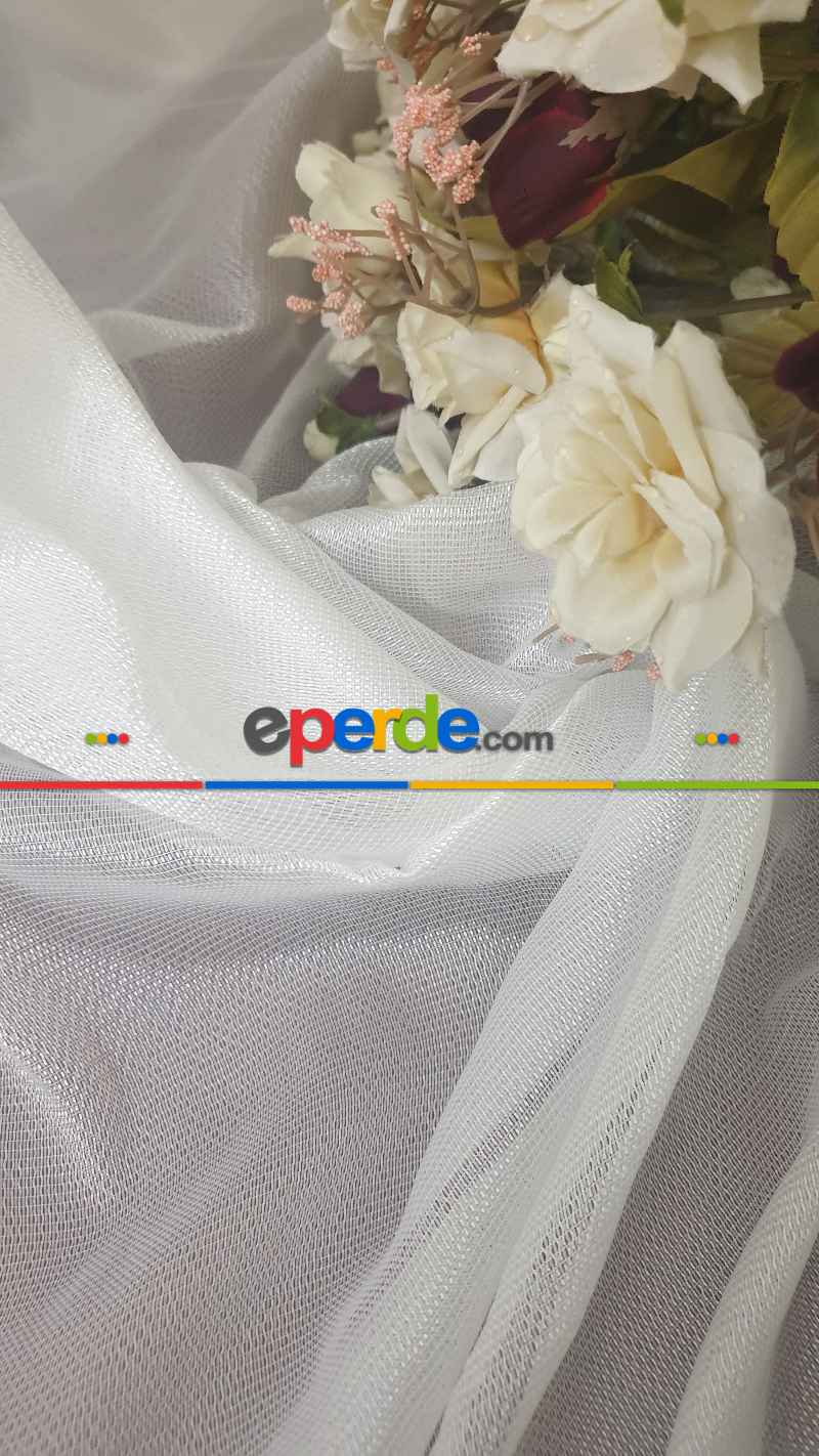 Yatak Odası - Parlak Kalın Tül Tasarım Moda Yeni Tasarım- Beyaz-ekru