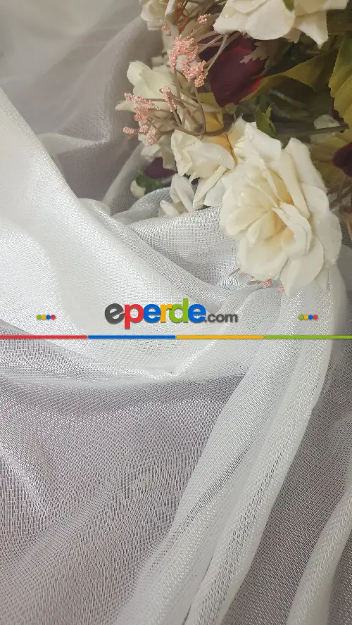 Parlak Kalın Tül Tasarım Moda Yeni Tasarım- Beyaz-ekru