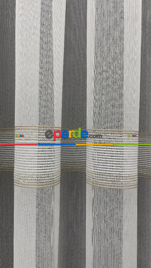 Salon - Premium Kalite Trend Perde Modelleri 2025-enine Kumaş Bantlı Dokuma Tül Perde 06