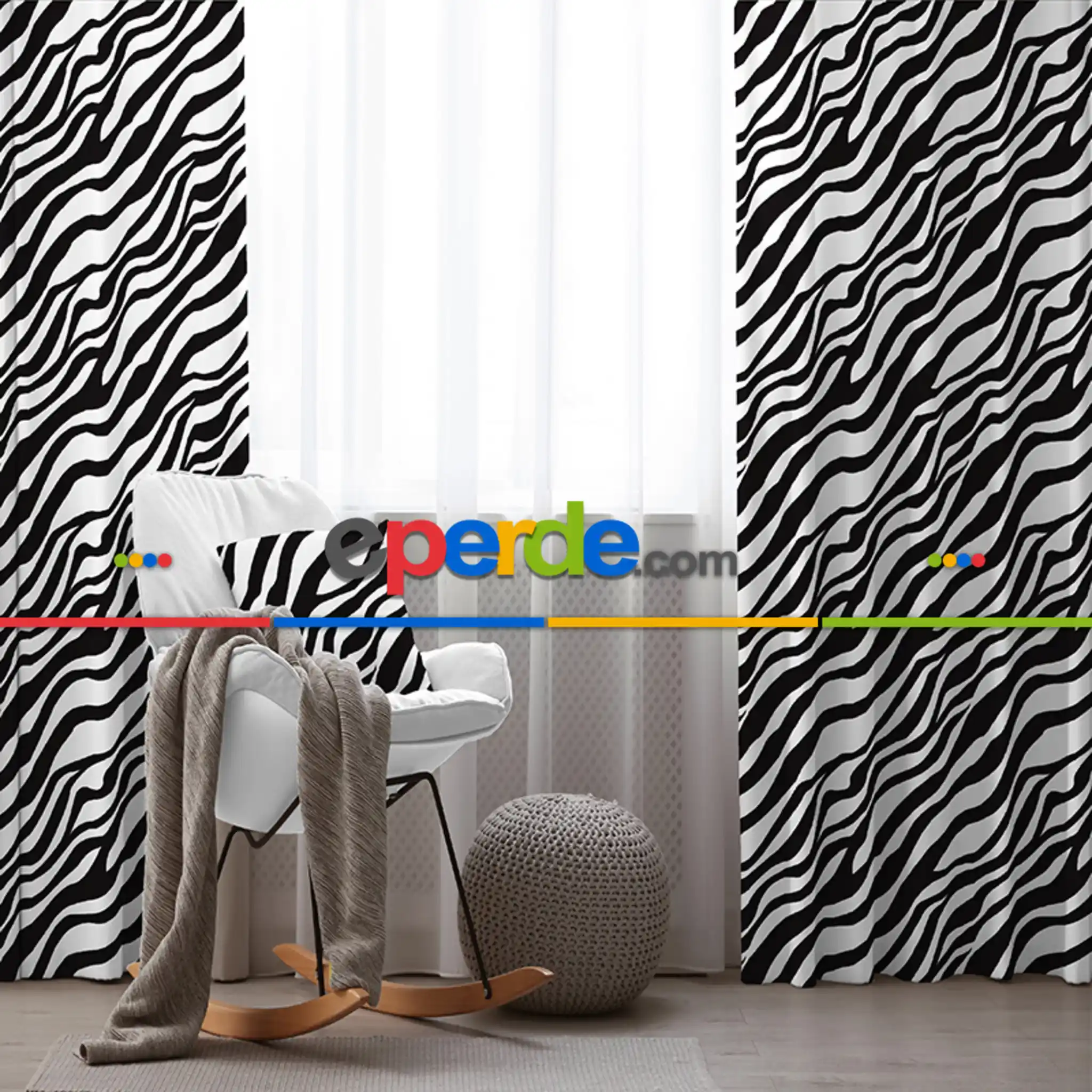 Zebra Desenli Fon Perde Evim285-1 Kumaşı Kalındır Duck Bezi Değildir-siyah-beyaz