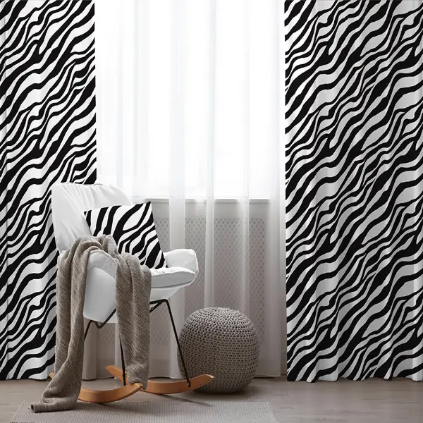 Zebra Desenli Fon Perde Evim285-1 Kumaşı Kalındır Duck Bezi Değildir-siyah-beyaz