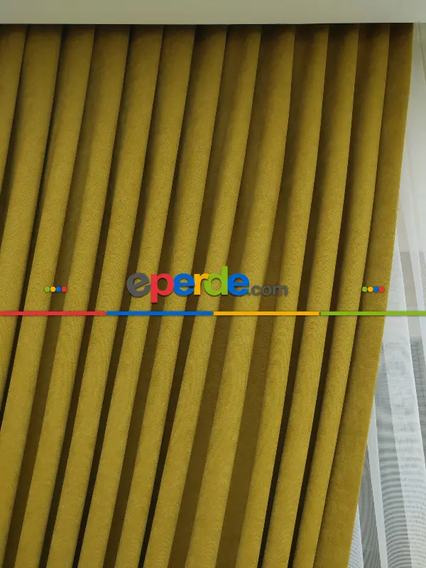 Hardal Rengi Düz Sade Fon Perde Dökümlü ( Dökümlü Fon )- Hardal Sarısı