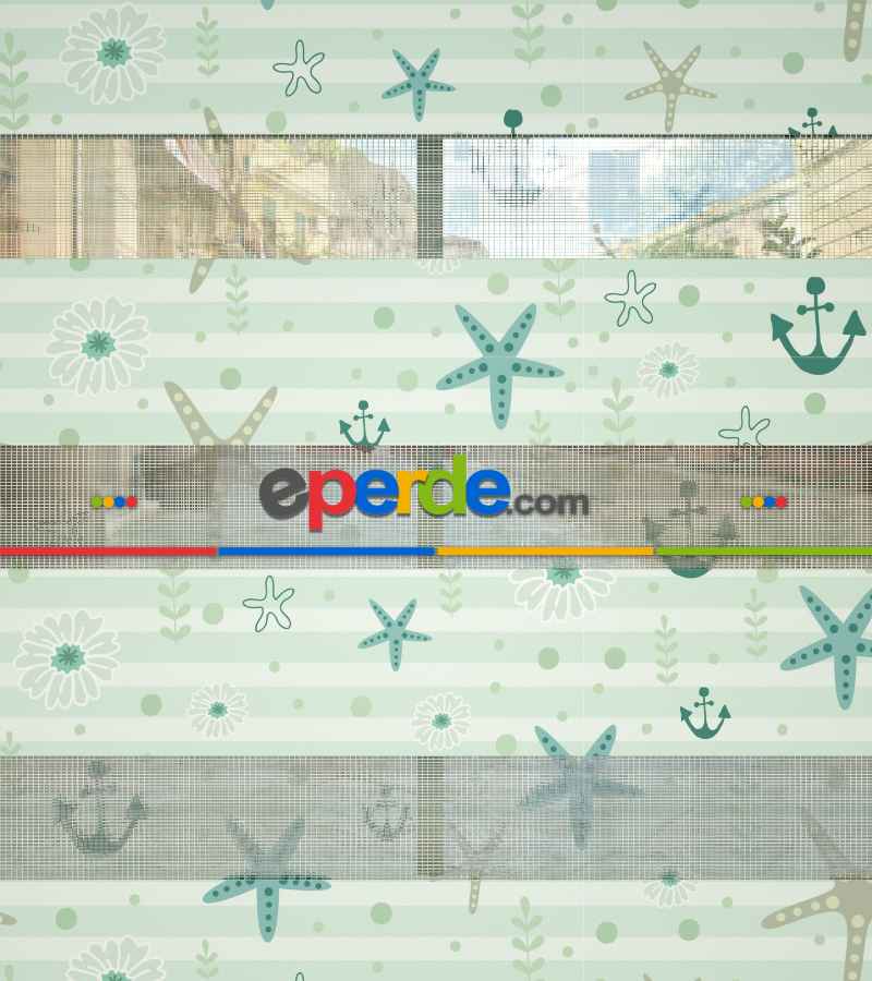 Deniz Yıldızı Baskılı Zebra Perde- Beyaz-turkuaz-su Yeşili