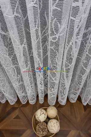 Hazır Ölçülü Eteği Dal Ağaç Desenli Örme Tül - Ekru