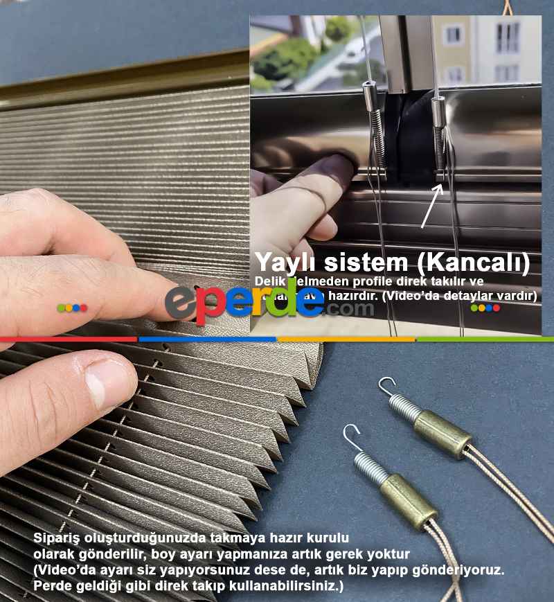 Plise Perde Cam Balkon Perdesi (15 Renk) 1. Kalite Matkapsız Montaj Yaylı Sistem