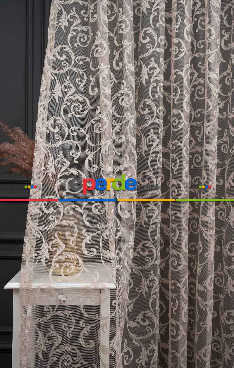 Sarmaşık Şal Desen Vizon Bej Açık Kahve Renk Desen Tasarım Tül