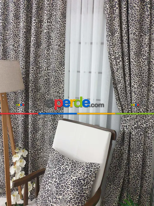 Leopar Desenli Baskılı Fon Perde - Kampanyalı Kaliteli Ürün-  Çok Renkli 3