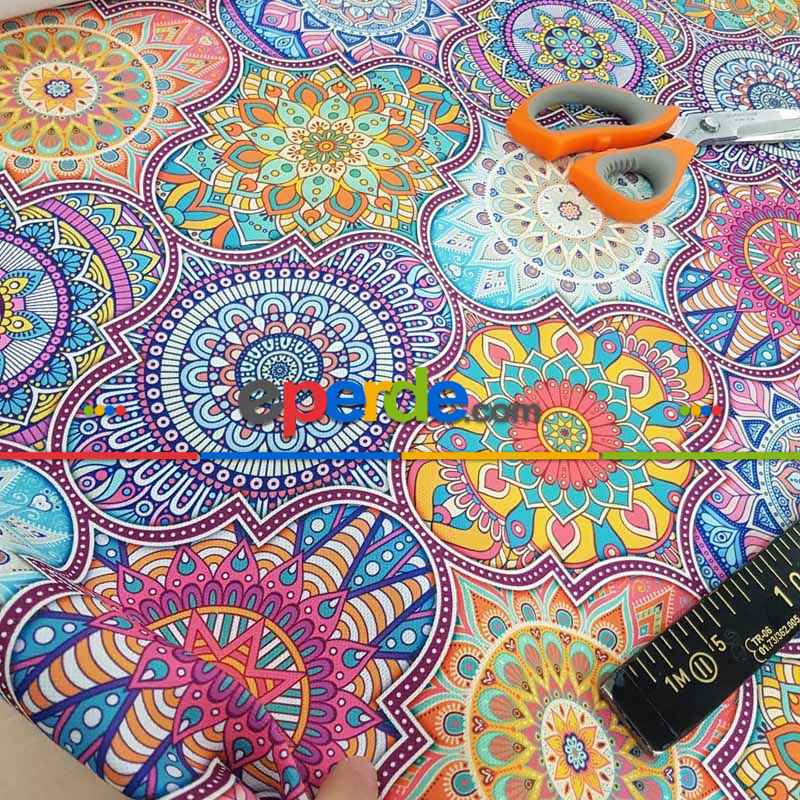 Mutfak Perdesi Kanat Fon Perde Patcwork Desenli- Turkuaz