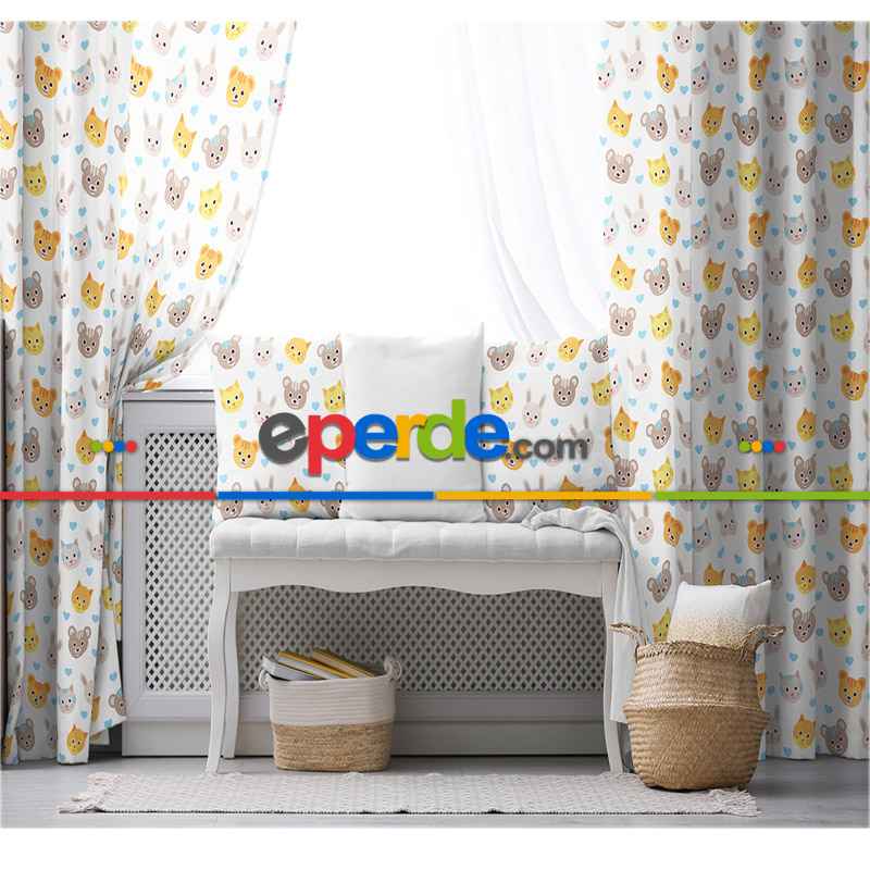 Çocuk Fon Perde Evim1616-3 Kumaşı Kalındır Duck Bezi Değildir- Mavi-beyaz