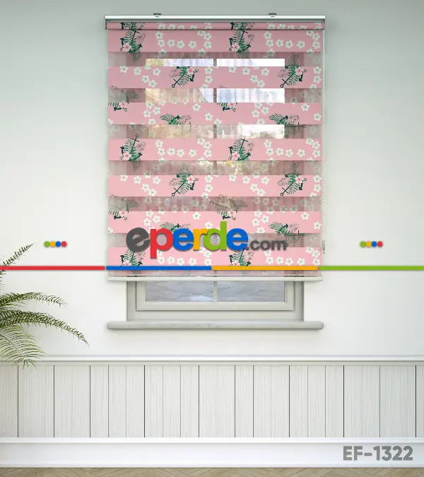 Bebek Odası Zebra Perde - Gemici Baskılı Zebra Perde- Beyaz-Pembe-Su Yeşili