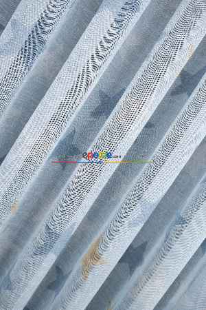 Fırsat Ürünü!! Mavi Renkli Yıldız Desenli 1. Kalite Keten Zemin Baskılı Tül Perde - Erkek Çocuk Odası