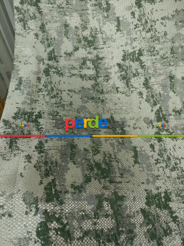 Bej Koyu Yeşil Desenli Jakar Fon Perde (180)- Yeşil Koyu Yeşil