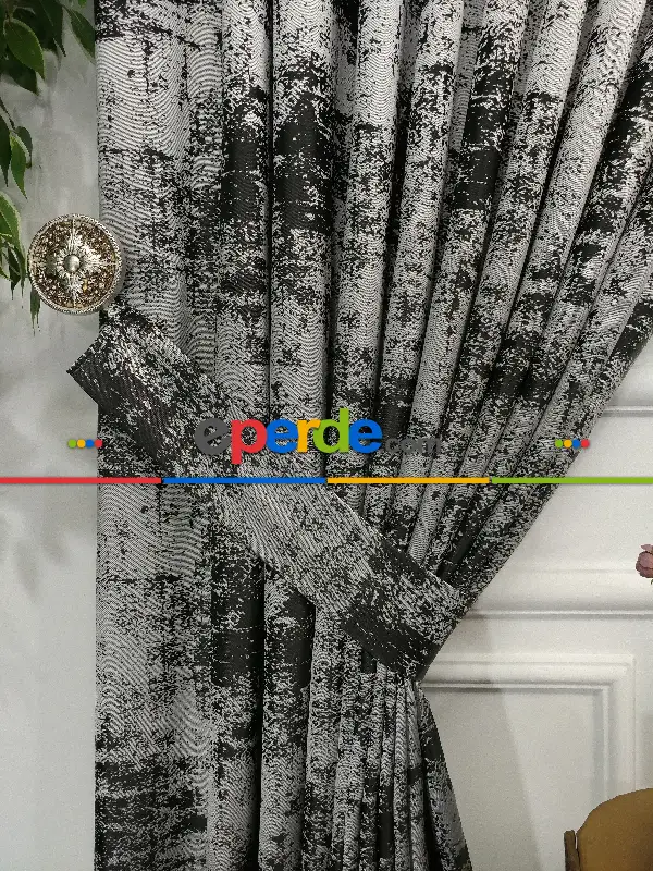 Jakar Dokuma - Spor Desenli Fon Perde- Siyah-gri Açık