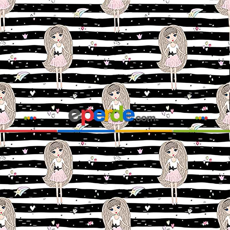 Kız, Çocuk ve Bebek Odası Fon Perde - Siyah Pembe - Barbie Desenli