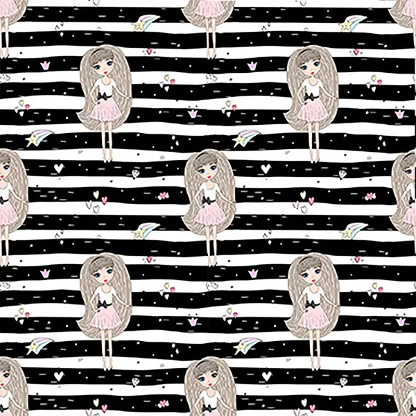 Kız, Çocuk ve Bebek Odası Fon Perde - Siyah Pembe - Barbie Desenli