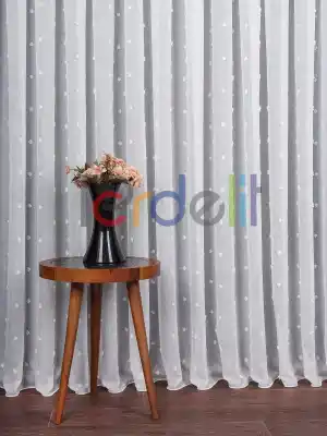 Ponpon Desenli Keten Düz Tül Perde Gramajlı