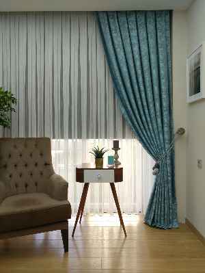 Patine Desenli Açık Mavi Renk Jakar Desenli Fon Perde- Mavi Açık-mavi Grimsi