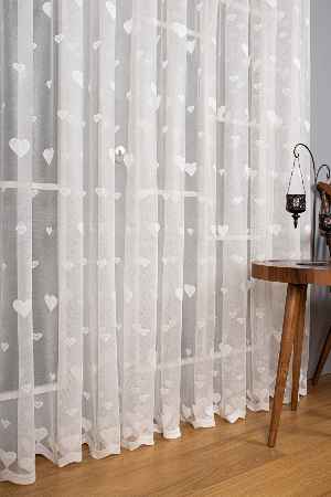 Çocuk Odası Kalp Desenli Örme Tül Perde