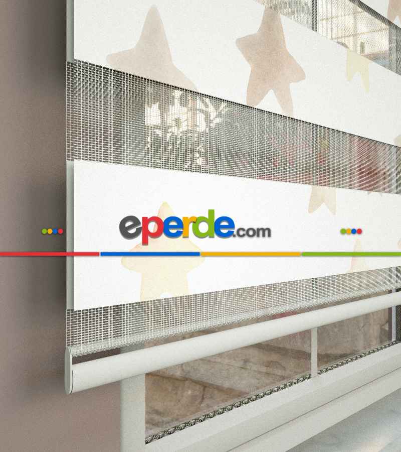 Yıldız Desenli Baskılı Zebra Perde- Çok Renkli