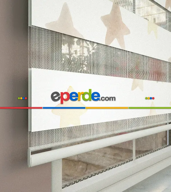 Yıldız Desenli Baskılı Zebra Perde- Çok Renkli