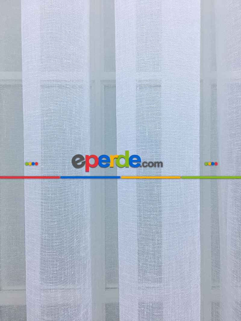 Salon Tül Perde - Lüx Tül Perde Ve Kruvaze Perde Saf Keten Doku Beyaza Yakın- Ekru