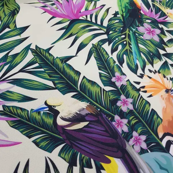 Papağan Ve Tropikal Desenli Fon Perde Evm1093 Kumaşı Kalındır Duck Bezi Değildir- Yeşil-Beyaz